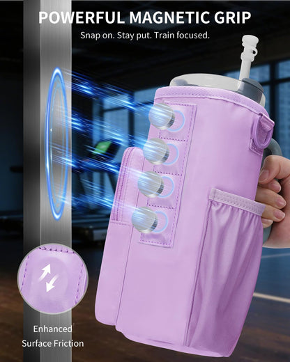 30/40oz Crossbody Water Bottle Holder Anti-Tip Tumbler Carrier | Lightweight Bottle Sling Fits Handled Tumbler w/ Phone Pocket, Adjustable Strap, Insulated Lining, Hands-free for Hiking Gym