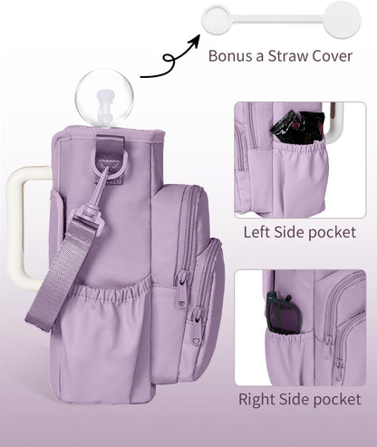 30/40oz Crossbody Water Bottle Holder Anti-Tip Tumbler Carrier | Lightweight Bottle Sling Fits Handled Tumbler w/ Phone Pocket, Adjustable Strap, Insulated Lining, Hands-free for Hiking Gym