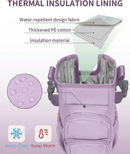 30/40oz Crossbody Water Bottle Holder Anti-Tip Tumbler Carrier | Lightweight Bottle Sling Fits Handled Tumbler w/ Phone Pocket, Adjustable Strap, Insulated Lining, Hands-free for Hiking Gym