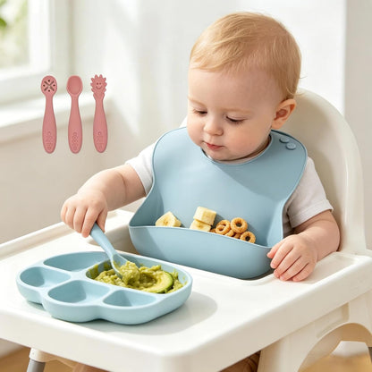 Silicone Baby Bibs 2 pcs with Silicone Baby Spoons Self Feeding Waterproof, Soft