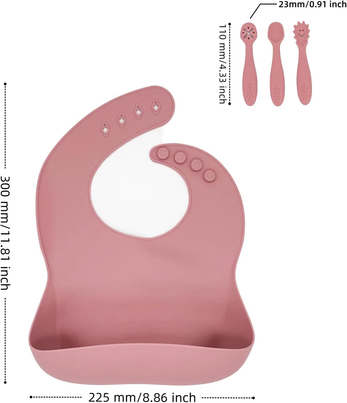 Silicone Baby Bibs 2 pcs with Silicone Baby Spoons Self Feeding Waterproof, Soft