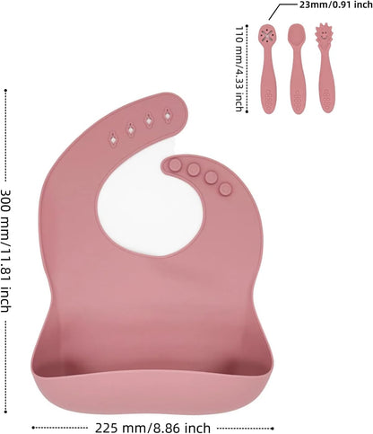 Silicone Baby Bibs 2 pcs with Silicone Baby Spoons Self Feeding Waterproof, Soft