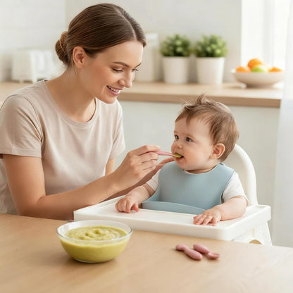 Silicone Baby Bibs 2 pcs with Silicone Baby Spoons Self Feeding Waterproof, Soft