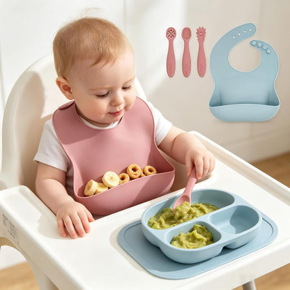 Silicone Baby Bibs 2 pcs with Silicone Baby Spoons Self Feeding Waterproof, Soft