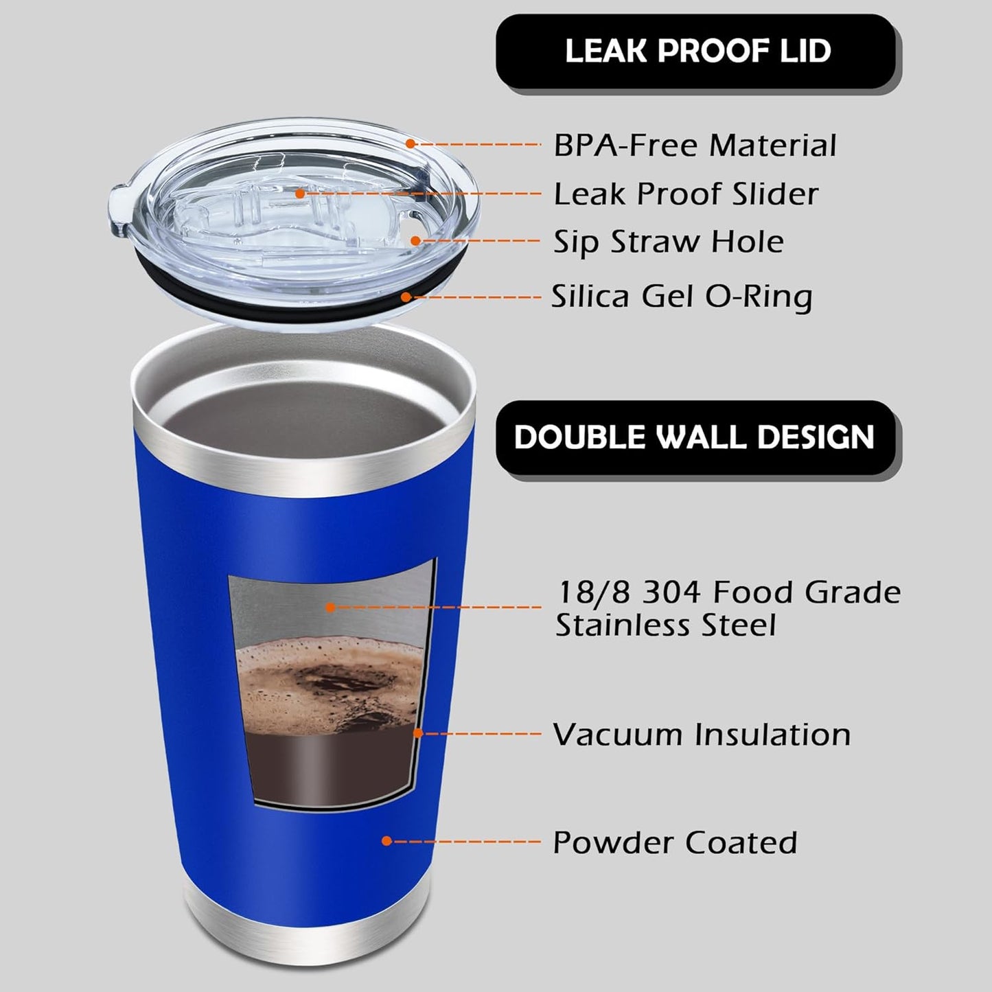 20oz Tumbler with Lid Stainless Steel Tumblers Insulated Mug White 1P