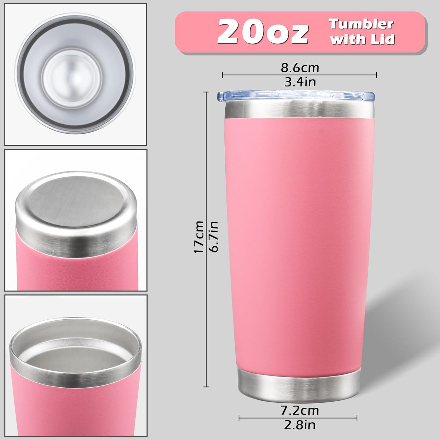 20oz Tumbler with Lid Stainless Steel Tumblers Insulated Mug White 1P