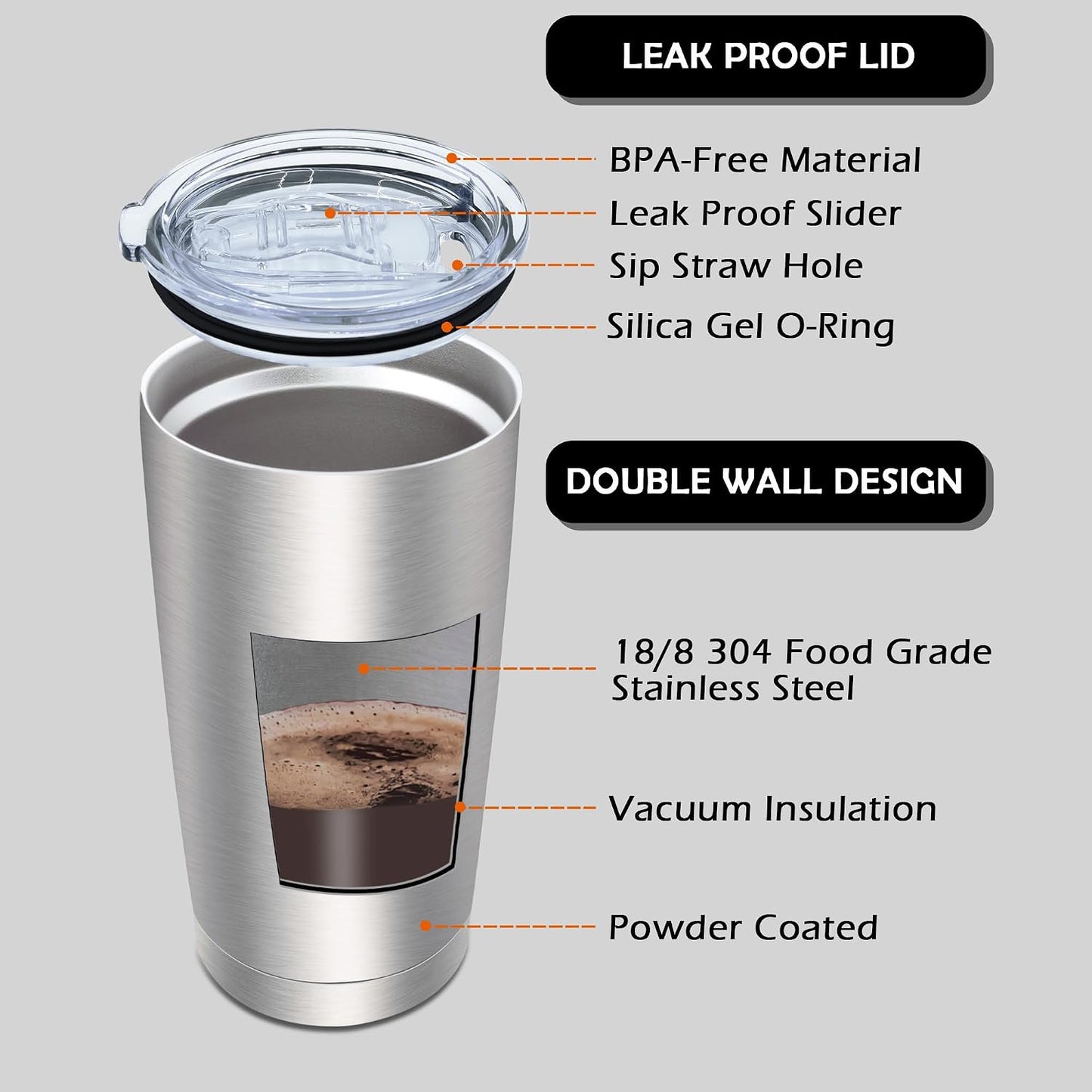 20oz Tumbler with Lid Stainless Steel Tumblers Insulated Mug White 1P