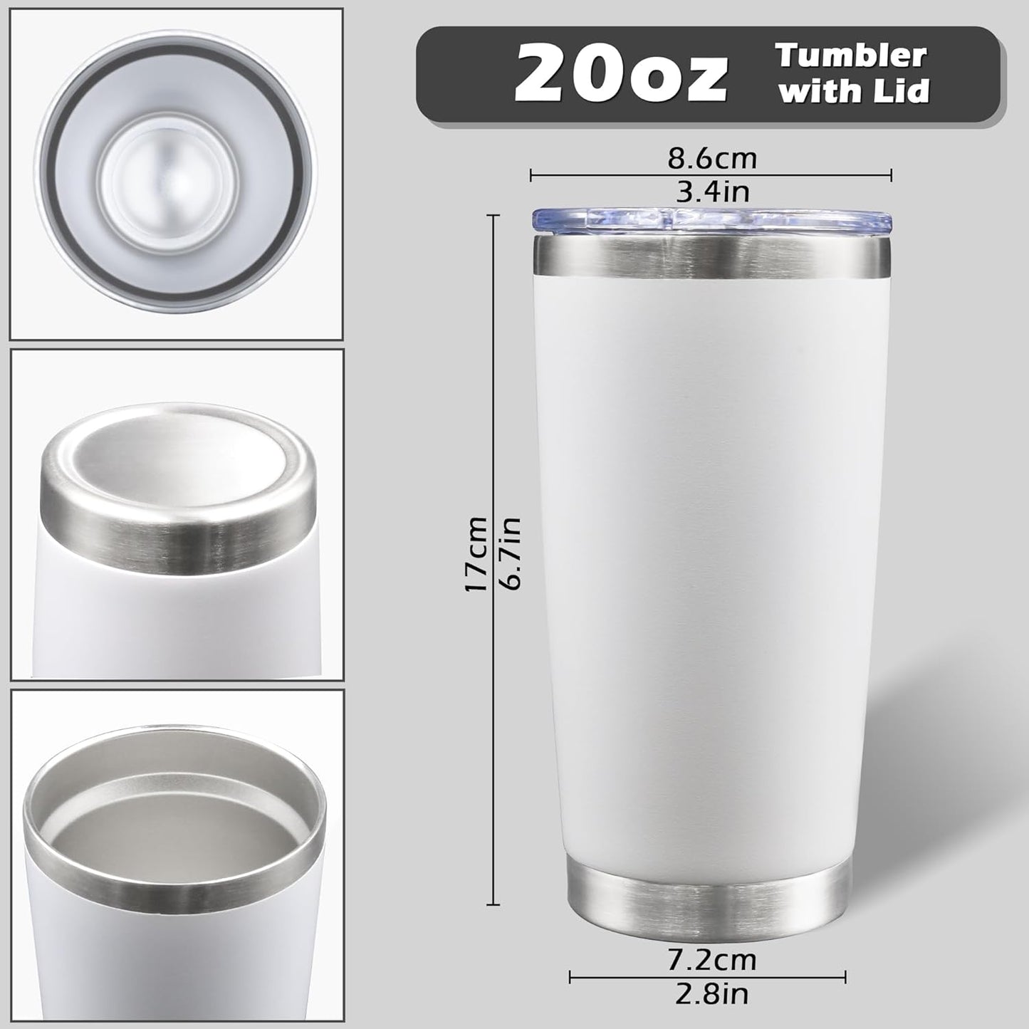 20oz Tumbler with Lid Stainless Steel Tumblers Insulated Mug White 1P