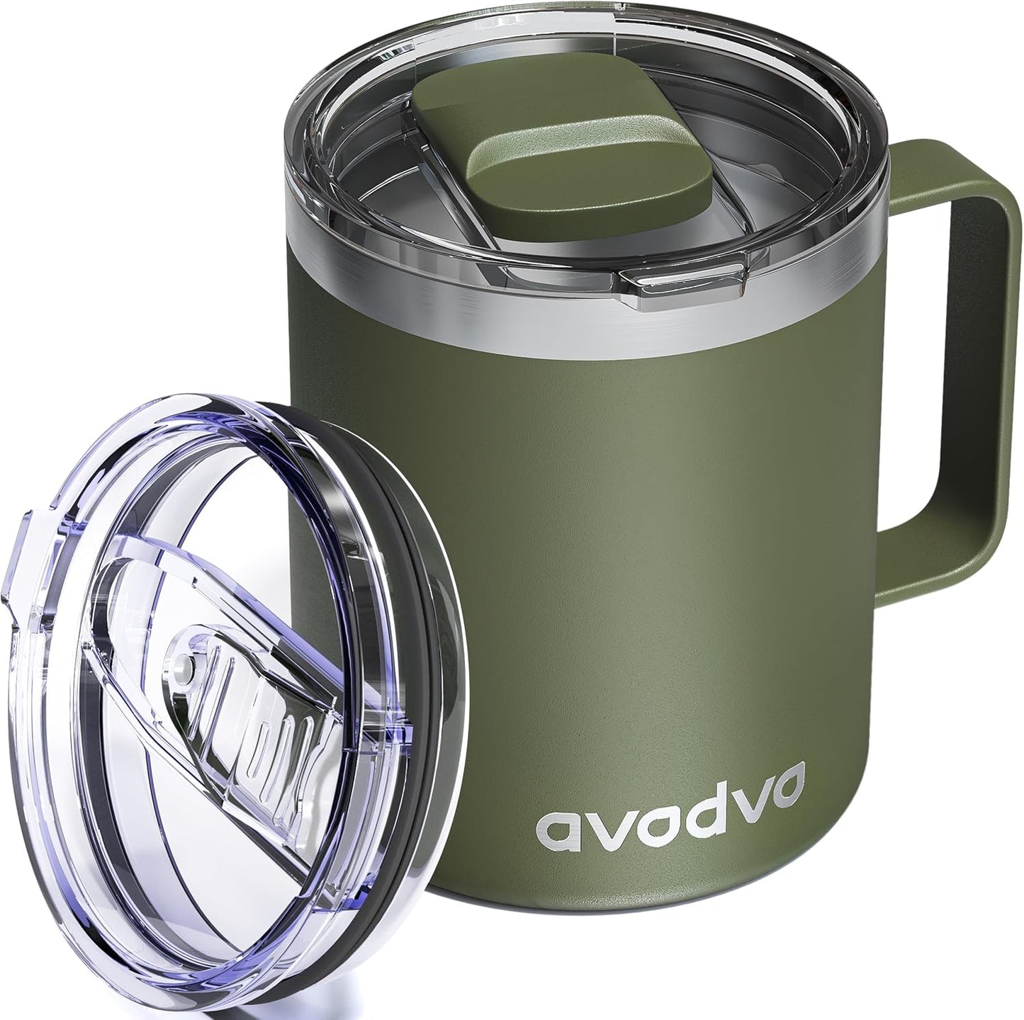 12oz Insulated Coffee Mug with Lid – Includes Two Lids, Stainless Steel Coffee Travel Mug with Handle, Double Wall Vacuum Insulated Camping Mug for Home, Office & Outdoor, Navy Blue - Colors A