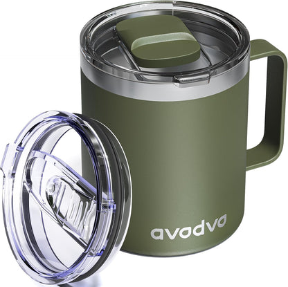 12oz Insulated Coffee Mug with Lid – Includes Two Lids, Stainless Steel Coffee Travel Mug with Handle, Double Wall Vacuum Insulated Camping Mug for Home, Office & Outdoor, Navy Blue - Colors A