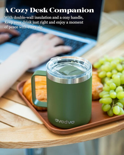 12oz Insulated Coffee Mug with Lid – Includes Two Lids, Stainless Steel Coffee Travel Mug with Handle, Double Wall Vacuum Insulated Camping Mug for Home, Office & Outdoor, Navy Blue - Colors A