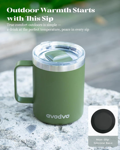 12oz Insulated Coffee Mug with Lid – Includes Two Lids, Stainless Steel Coffee Travel Mug with Handle, Double Wall Vacuum Insulated Camping Mug for Home, Office & Outdoor, Navy Blue - Colors A
