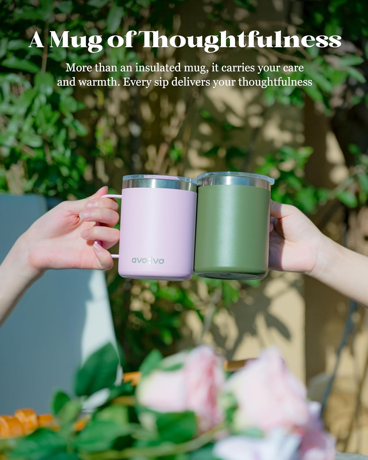 12oz Insulated Coffee Mug with Lid – Includes Two Lids, Stainless Steel Coffee Travel Mug with Handle, Double Wall Vacuum Insulated Camping Mug for Home, Office & Outdoor, Navy Blue - Colors A