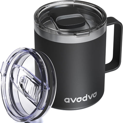 12oz Insulated Coffee Mug with Lid – Includes Two Lids, Stainless Steel Coffee Travel Mug with Handle, Double Wall Vacuum Insulated Camping Mug for Home, Office & Outdoor, Navy Blue - Colors A