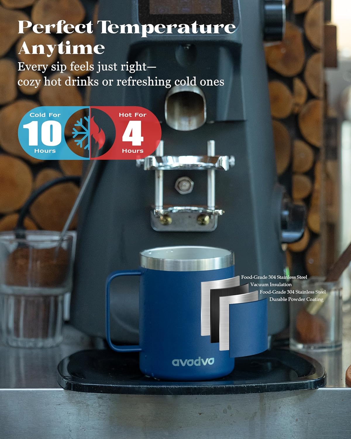 12oz Insulated Coffee Mug with Lid – Includes Two Lids, Stainless Steel Coffee Travel Mug with Handle, Double Wall Vacuum Insulated Camping Mug for Home, Office & Outdoor, Navy Blue - Colors A