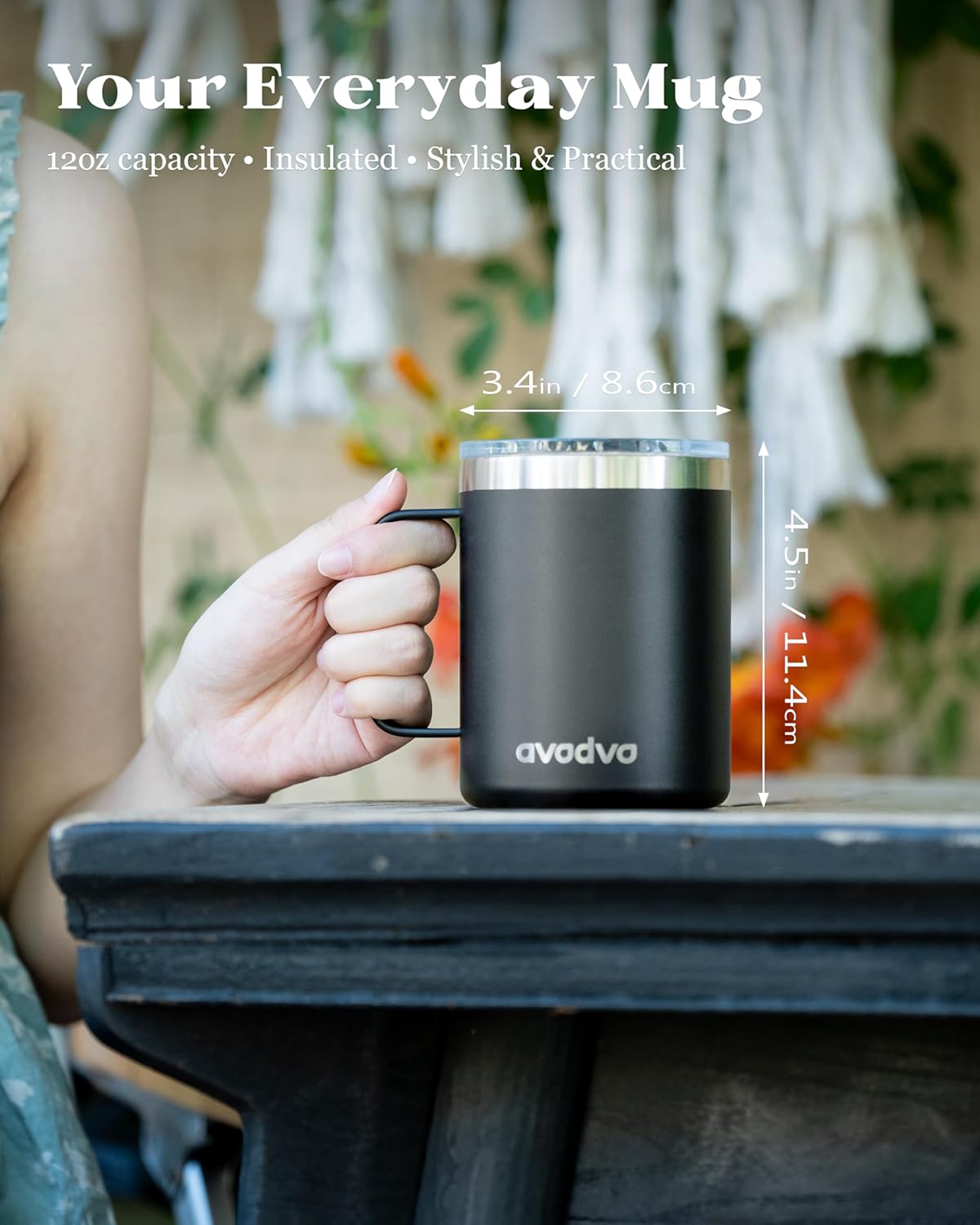 12oz Insulated Coffee Mug with Lid – Includes Two Lids, Stainless Steel Coffee Travel Mug with Handle, Double Wall Vacuum Insulated Camping Mug for Home, Office & Outdoor, Navy Blue - Colors A