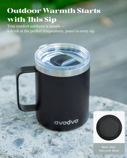 12oz Insulated Coffee Mug with Lid – Includes Two Lids, Stainless Steel Coffee Travel Mug with Handle, Double Wall Vacuum Insulated Camping Mug for Home, Office & Outdoor, Navy Blue - Colors A