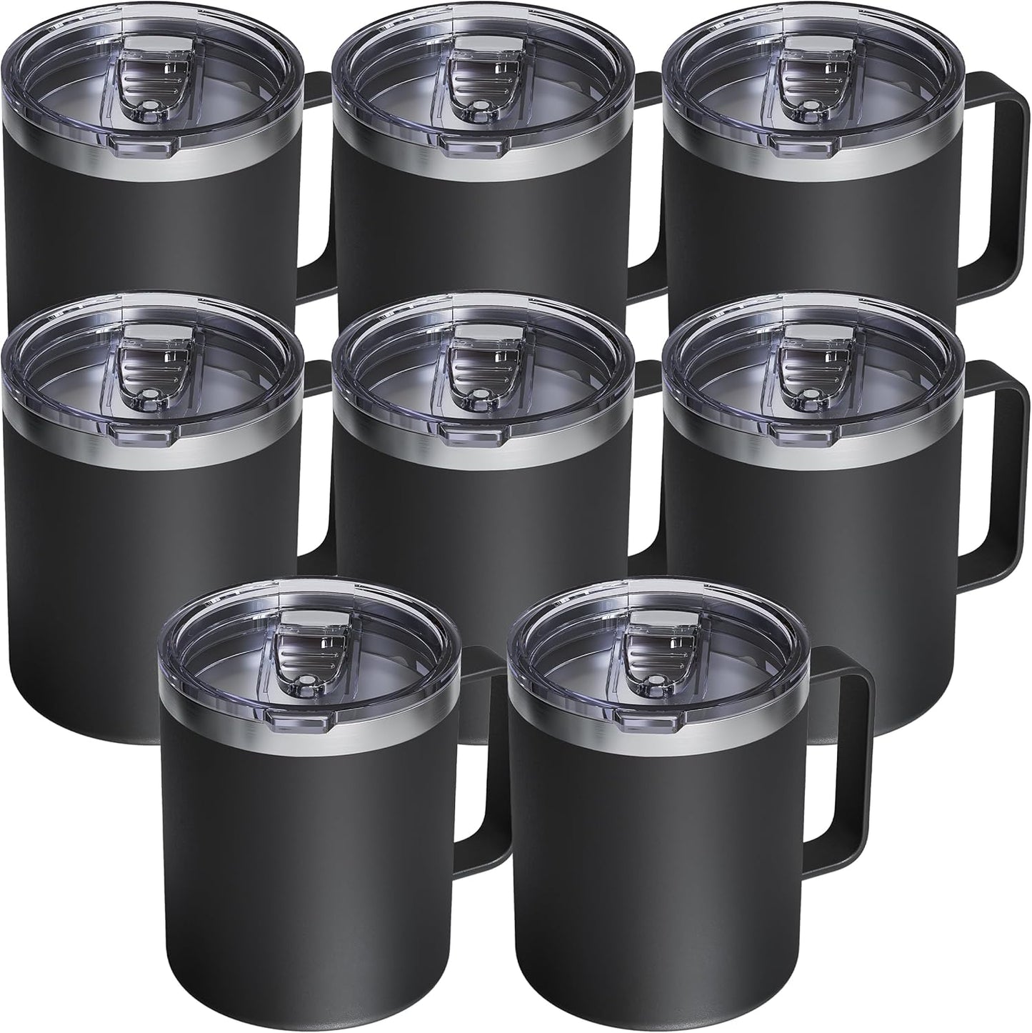 12oz Insulated Coffee Mug with Lid – Includes Two Lids, Stainless Steel Coffee Travel Mug with Handle, Double Wall Vacuum Insulated Camping Mug for Home, Office & Outdoor, Navy Blue - Colors A
