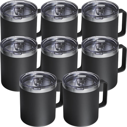 12oz Insulated Coffee Mug with Lid – Includes Two Lids, Stainless Steel Coffee Travel Mug with Handle, Double Wall Vacuum Insulated Camping Mug for Home, Office & Outdoor, Navy Blue - Colors A