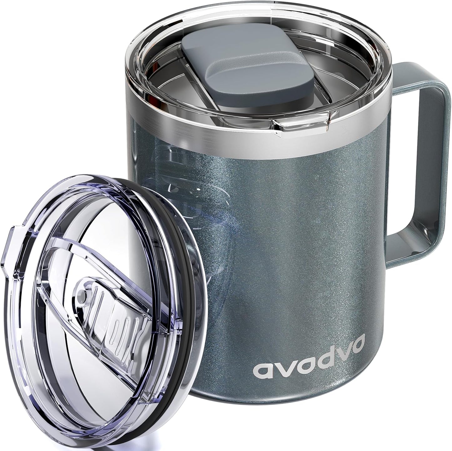 12oz Insulated Coffee Mug with Lid – Includes Two Lids, Stainless Steel Coffee Travel Mug with Handle, Double Wall Vacuum Insulated Camping Mug for Home, Office & Outdoor, Navy Blue - Colors A