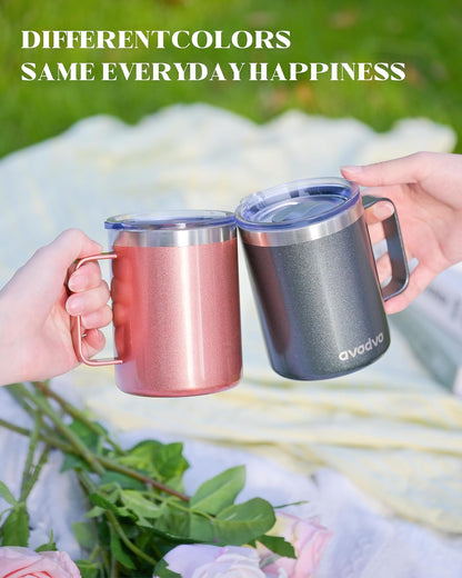 12oz Insulated Coffee Mug with Lid – Includes Two Lids, Stainless Steel Coffee Travel Mug with Handle, Double Wall Vacuum Insulated Camping Mug for Home, Office & Outdoor, Navy Blue - Colors A