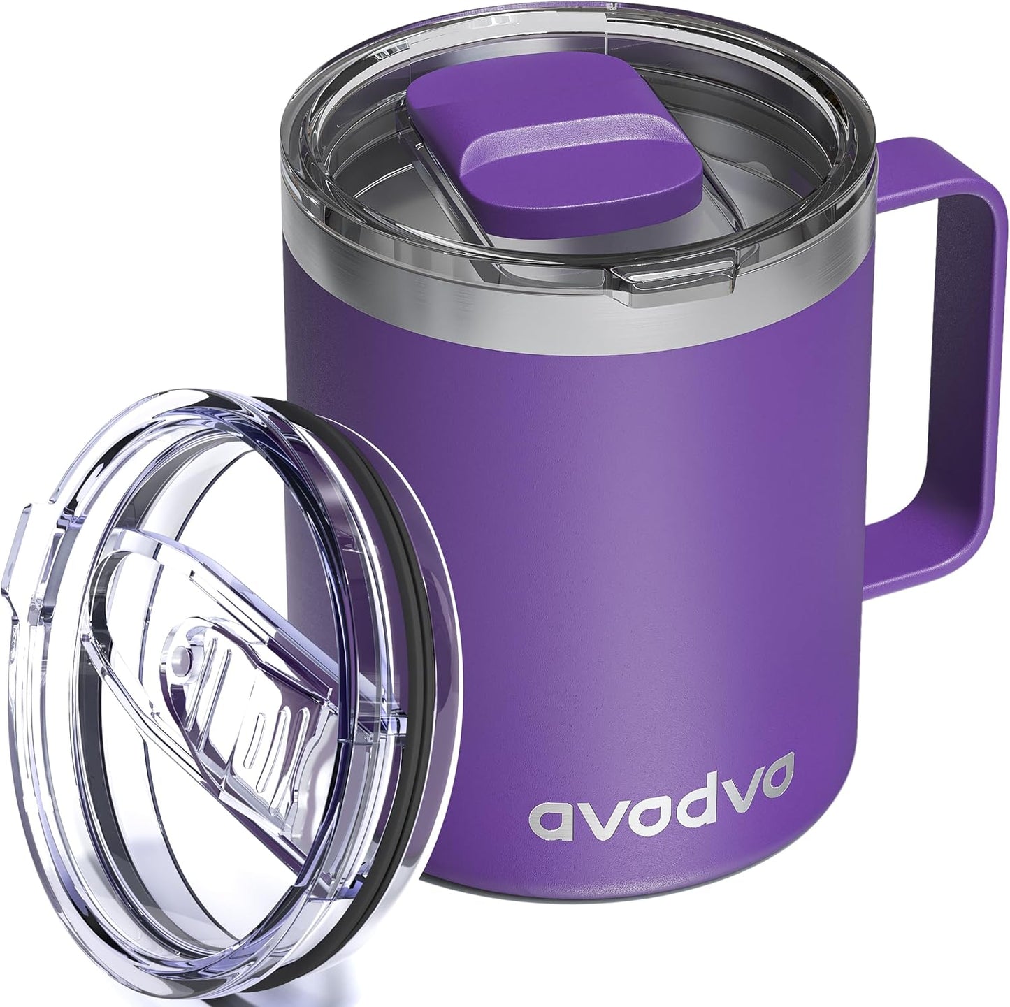 12oz Insulated Coffee Mug with Lid – Includes Two Lids, Stainless Steel Coffee Travel Mug with Handle, Double Wall Vacuum Insulated Camping Mug for Home, Office & Outdoor, Navy Blue - Colors A