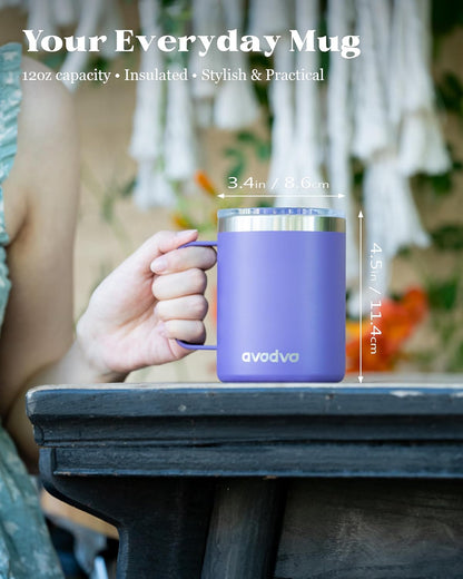 12oz Insulated Coffee Mug with Lid – Includes Two Lids, Stainless Steel Coffee Travel Mug with Handle, Double Wall Vacuum Insulated Camping Mug for Home, Office & Outdoor, Navy Blue - Colors A