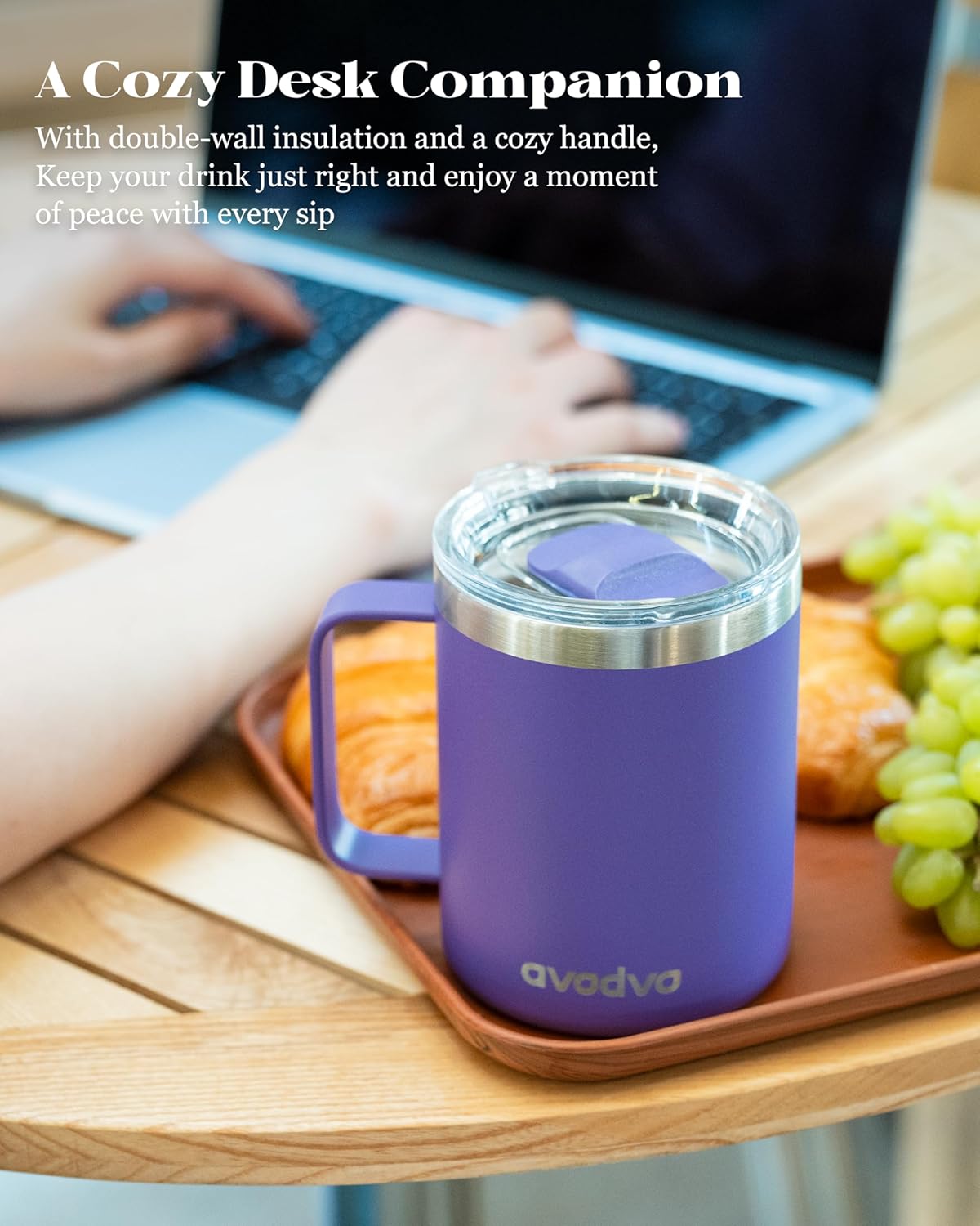 12oz Insulated Coffee Mug with Lid – Includes Two Lids, Stainless Steel Coffee Travel Mug with Handle, Double Wall Vacuum Insulated Camping Mug for Home, Office & Outdoor, Navy Blue - Colors A