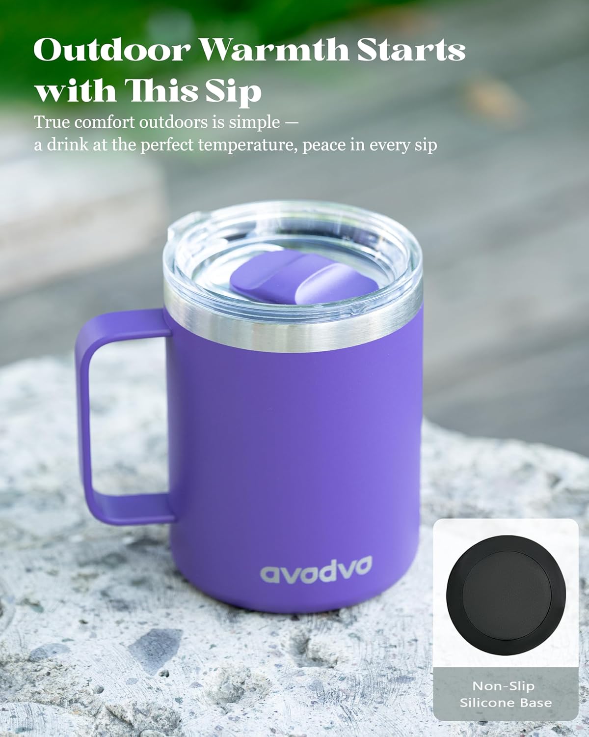 12oz Insulated Coffee Mug with Lid – Includes Two Lids, Stainless Steel Coffee Travel Mug with Handle, Double Wall Vacuum Insulated Camping Mug for Home, Office & Outdoor, Navy Blue - Colors A