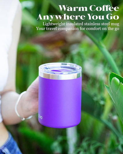12oz Insulated Coffee Mug with Lid – Includes Two Lids, Stainless Steel Coffee Travel Mug with Handle, Double Wall Vacuum Insulated Camping Mug for Home, Office & Outdoor, Navy Blue - Colors A