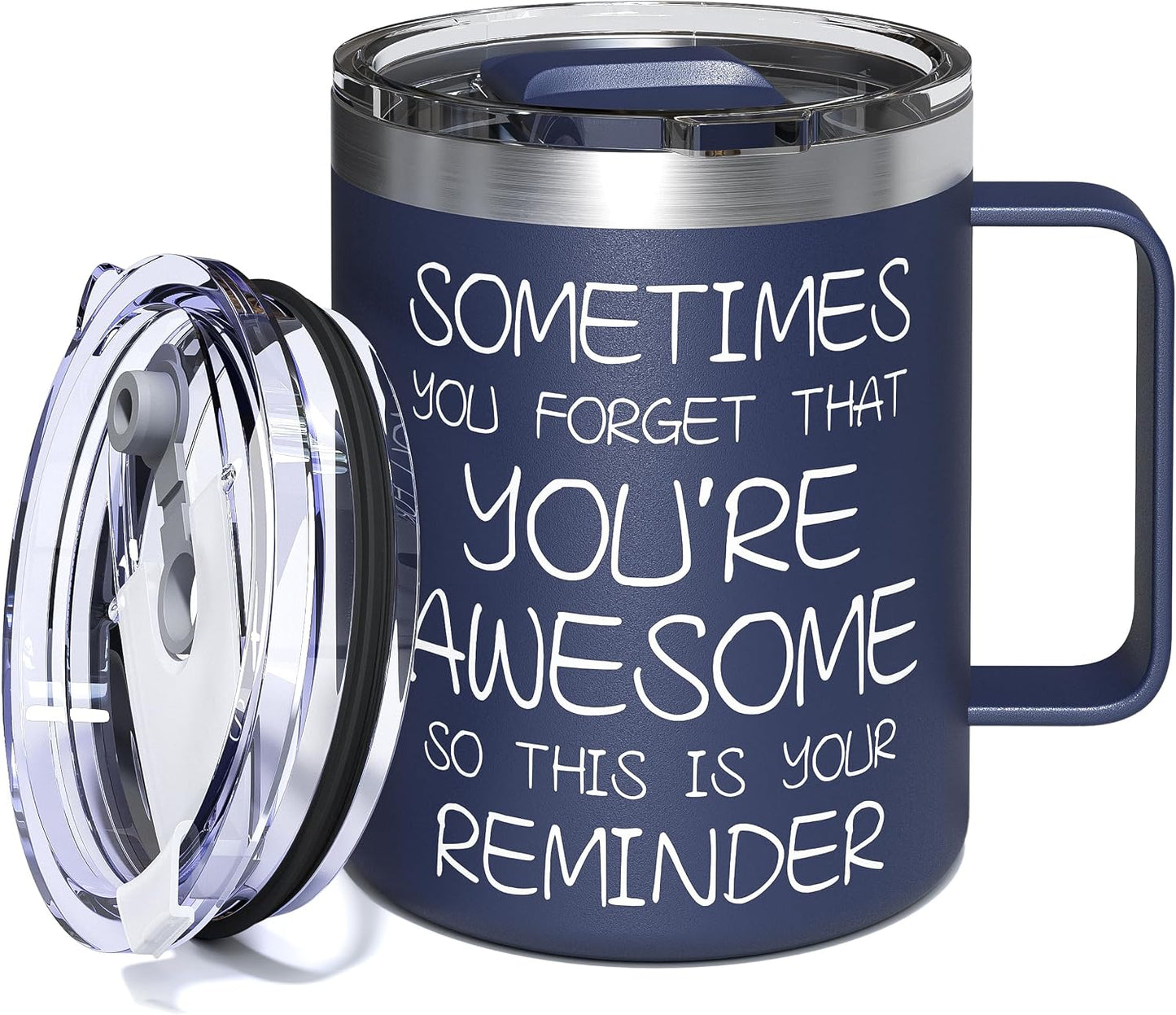 12oz Insulated Coffee Mug with Lid – Includes Two Lids, Stainless Steel Coffee Travel Mug with Handle, Double Wall Vacuum Insulated Camping Mug for Home, Office & Outdoor, Navy Blue - Colors A