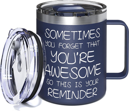 12oz Insulated Coffee Mug with Lid – Includes Two Lids, Stainless Steel Coffee Travel Mug with Handle, Double Wall Vacuum Insulated Camping Mug for Home, Office & Outdoor, Navy Blue - Colors A