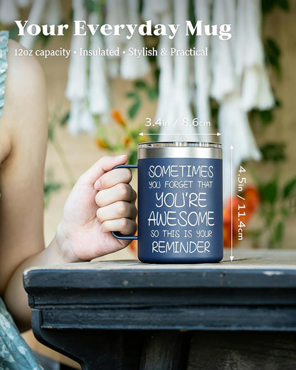 12oz Insulated Coffee Mug with Lid – Includes Two Lids, Stainless Steel Coffee Travel Mug with Handle, Double Wall Vacuum Insulated Camping Mug for Home, Office & Outdoor, Navy Blue - Colors A