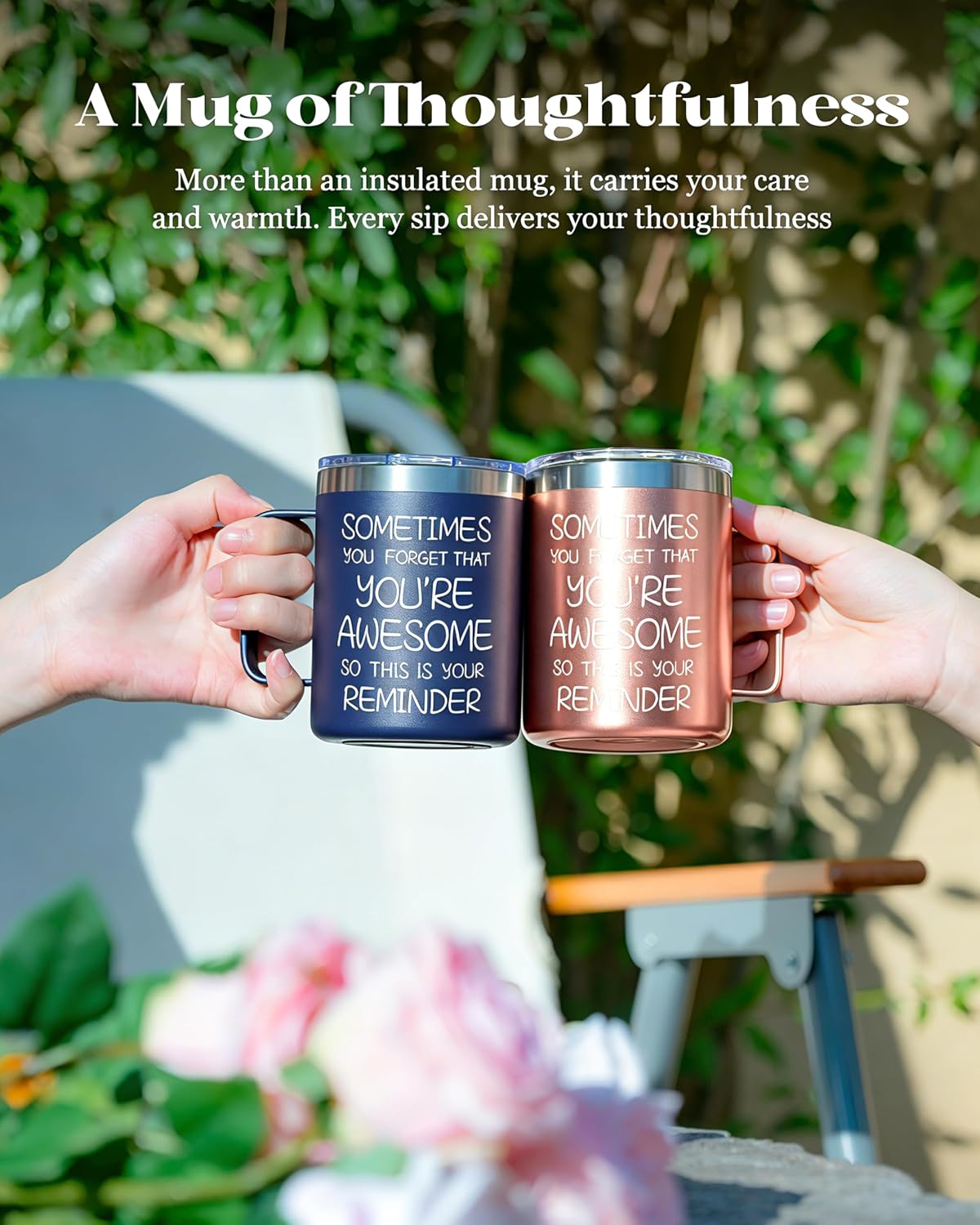 12oz Insulated Coffee Mug with Lid – Includes Two Lids, Stainless Steel Coffee Travel Mug with Handle, Double Wall Vacuum Insulated Camping Mug for Home, Office & Outdoor, Navy Blue - Colors A