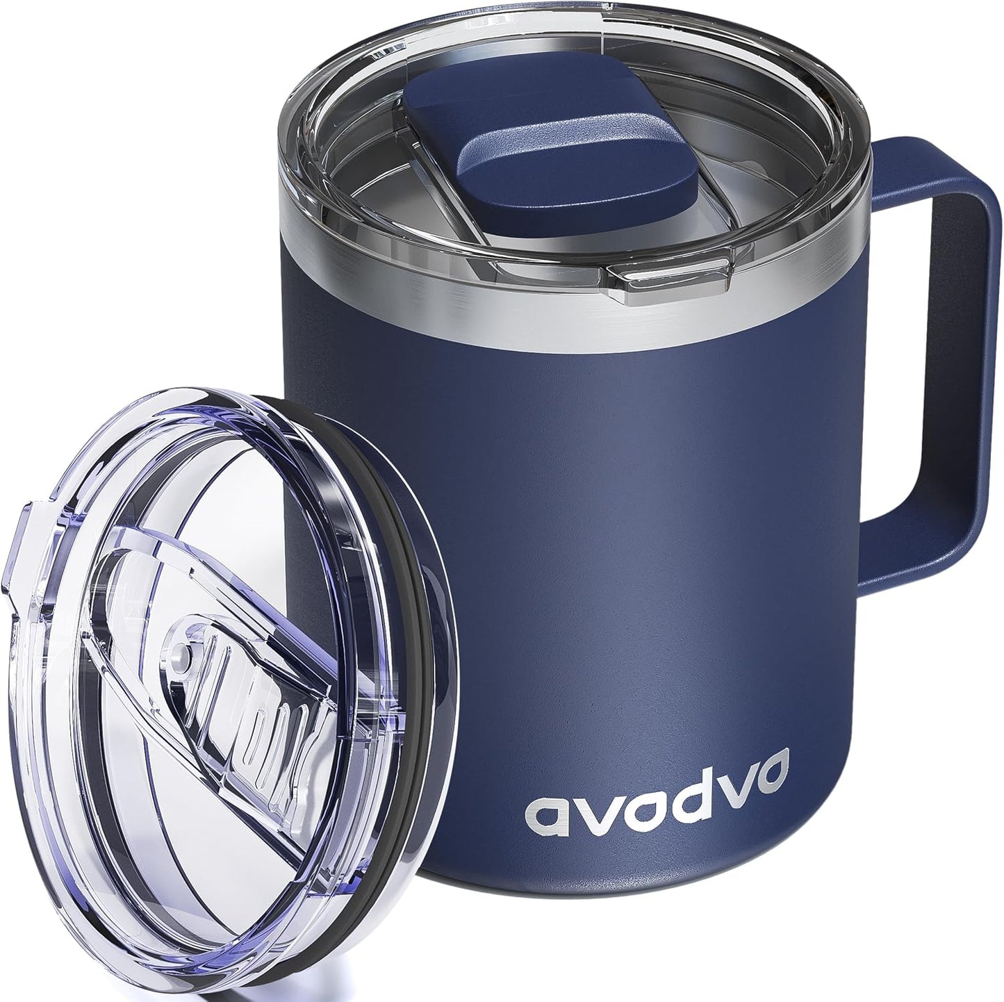 12oz Insulated Coffee Mug with Lid – Includes Two Lids, Stainless Steel Coffee Travel Mug with Handle, Double Wall Vacuum Insulated Camping Mug for Home, Office & Outdoor, Navy Blue - Colors A