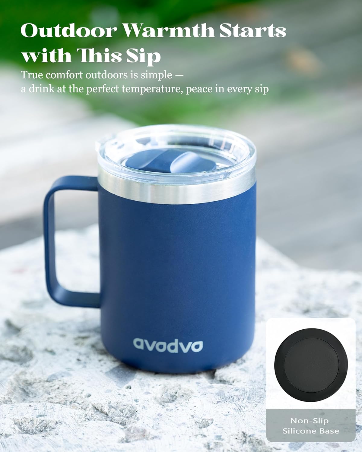 12oz Insulated Coffee Mug with Lid – Includes Two Lids, Stainless Steel Coffee Travel Mug with Handle, Double Wall Vacuum Insulated Camping Mug for Home, Office & Outdoor, Navy Blue - Colors A