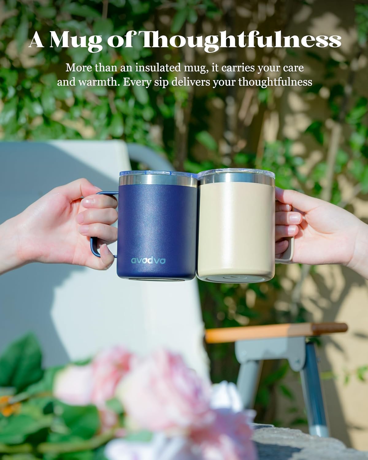 12oz Insulated Coffee Mug with Lid – Includes Two Lids, Stainless Steel Coffee Travel Mug with Handle, Double Wall Vacuum Insulated Camping Mug for Home, Office & Outdoor, Navy Blue - Colors A