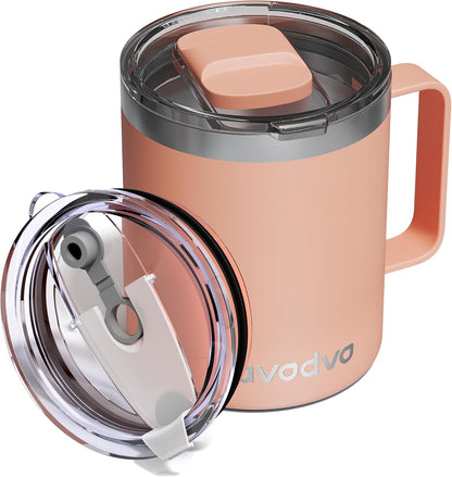 12oz Insulated Coffee Mug with Lid – Includes Two Lids, Stainless Steel Coffee Travel Mug with Handle, Double Wall Vacuum Insulated Camping Mug for Home, Office & Outdoor, Navy Blue - Colors A