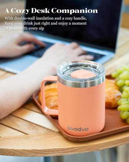 12oz Insulated Coffee Mug with Lid – Includes Two Lids, Stainless Steel Coffee Travel Mug with Handle, Double Wall Vacuum Insulated Camping Mug for Home, Office & Outdoor, Navy Blue - Colors A