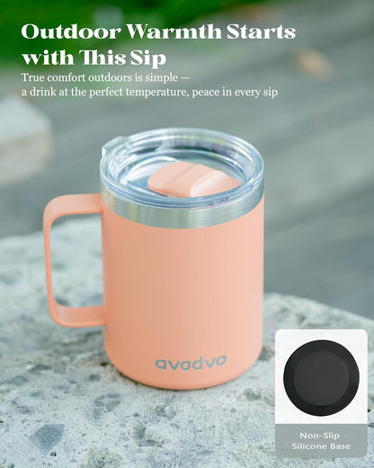 12oz Insulated Coffee Mug with Lid – Includes Two Lids, Stainless Steel Coffee Travel Mug with Handle, Double Wall Vacuum Insulated Camping Mug for Home, Office & Outdoor, Navy Blue - Colors A