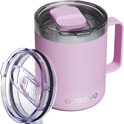 12oz Insulated Coffee Mug with Lid – Includes Two Lids, Stainless Steel Coffee Travel Mug with Handle, Double Wall Vacuum Insulated Camping Mug for Home, Office & Outdoor, Navy Blue - Colors A