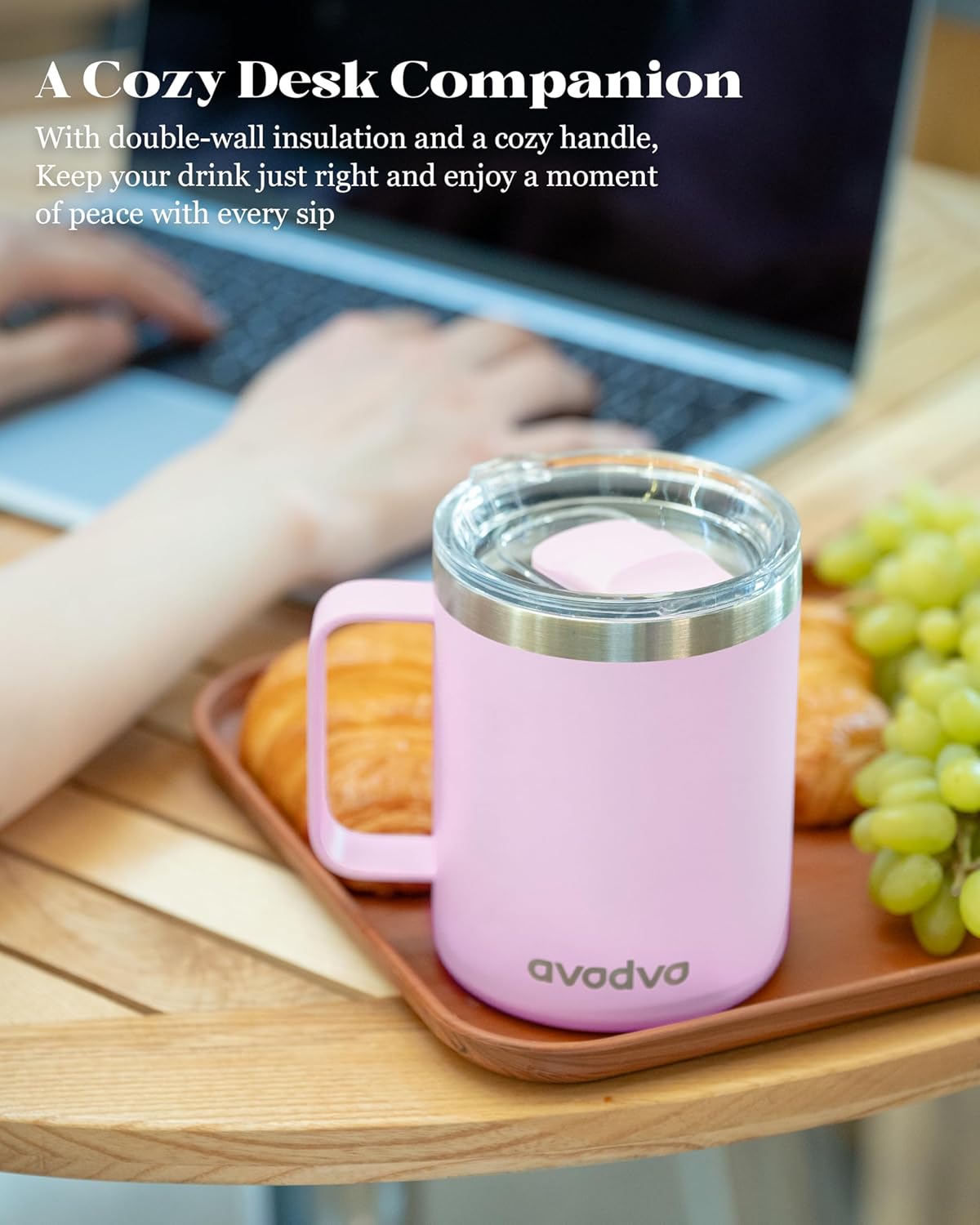 12oz Insulated Coffee Mug with Lid – Includes Two Lids, Stainless Steel Coffee Travel Mug with Handle, Double Wall Vacuum Insulated Camping Mug for Home, Office & Outdoor, Navy Blue - Colors A