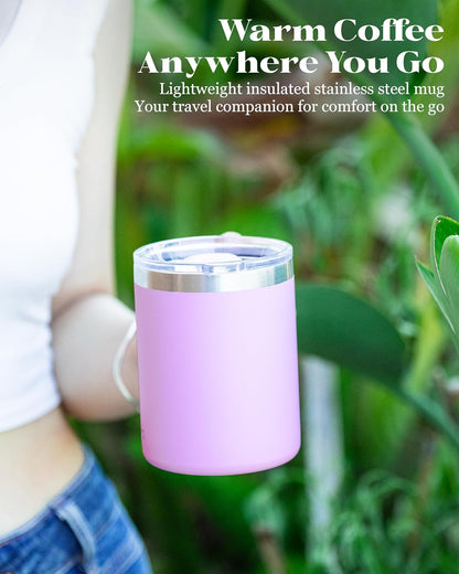 12oz Insulated Coffee Mug with Lid – Includes Two Lids, Stainless Steel Coffee Travel Mug with Handle, Double Wall Vacuum Insulated Camping Mug for Home, Office & Outdoor, Navy Blue - Colors A