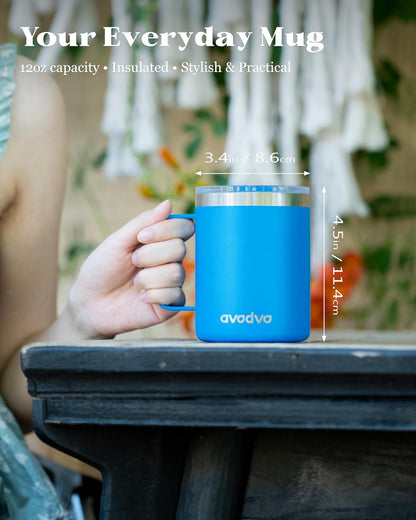 12oz Insulated Coffee Mug with Lid – Includes Two Lids, Stainless Steel Coffee Travel Mug with Handle, Double Wall Vacuum Insulated Camping Mug for Home, Office & Outdoor, Navy Blue - Colors A