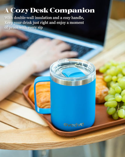 12oz Insulated Coffee Mug with Lid – Includes Two Lids, Stainless Steel Coffee Travel Mug with Handle, Double Wall Vacuum Insulated Camping Mug for Home, Office & Outdoor, Navy Blue - Colors A