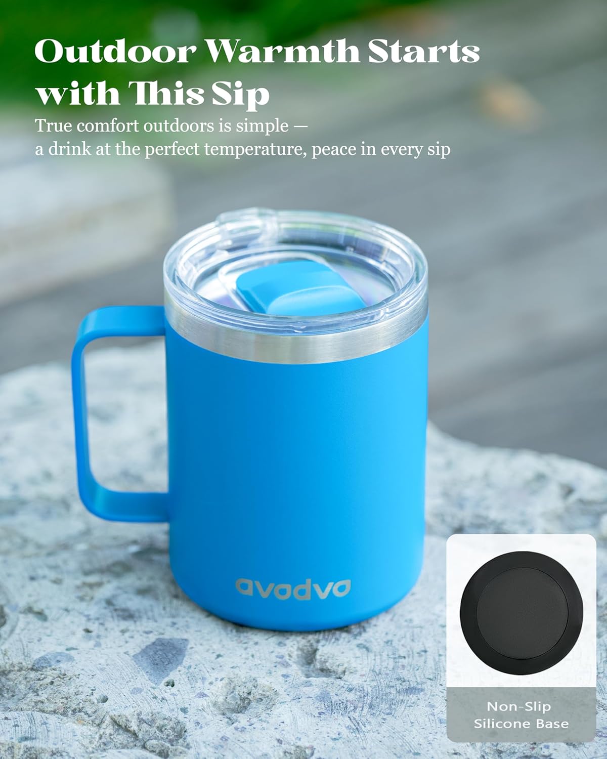12oz Insulated Coffee Mug with Lid – Includes Two Lids, Stainless Steel Coffee Travel Mug with Handle, Double Wall Vacuum Insulated Camping Mug for Home, Office & Outdoor, Navy Blue - Colors A