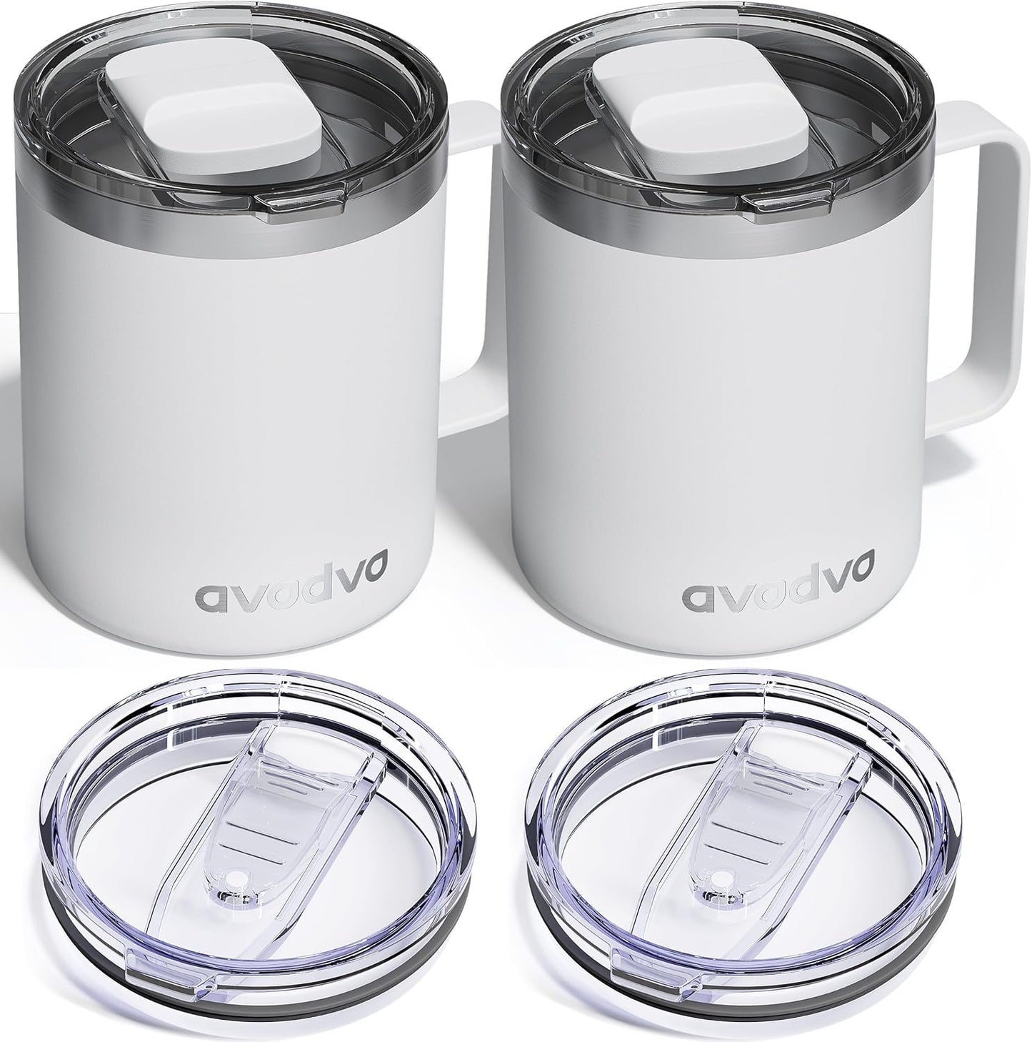 12oz Insulated Coffee Mug with Lid – Includes Two Lids, Stainless Steel Coffee Travel Mug with Handle, Double Wall Vacuum Insulated Camping Mug for Home, Office & Outdoor, Navy Blue - Colors A