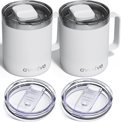 12oz Insulated Coffee Mug with Lid – Includes Two Lids, Stainless Steel Coffee Travel Mug with Handle, Double Wall Vacuum Insulated Camping Mug for Home, Office & Outdoor, Navy Blue - Colors A