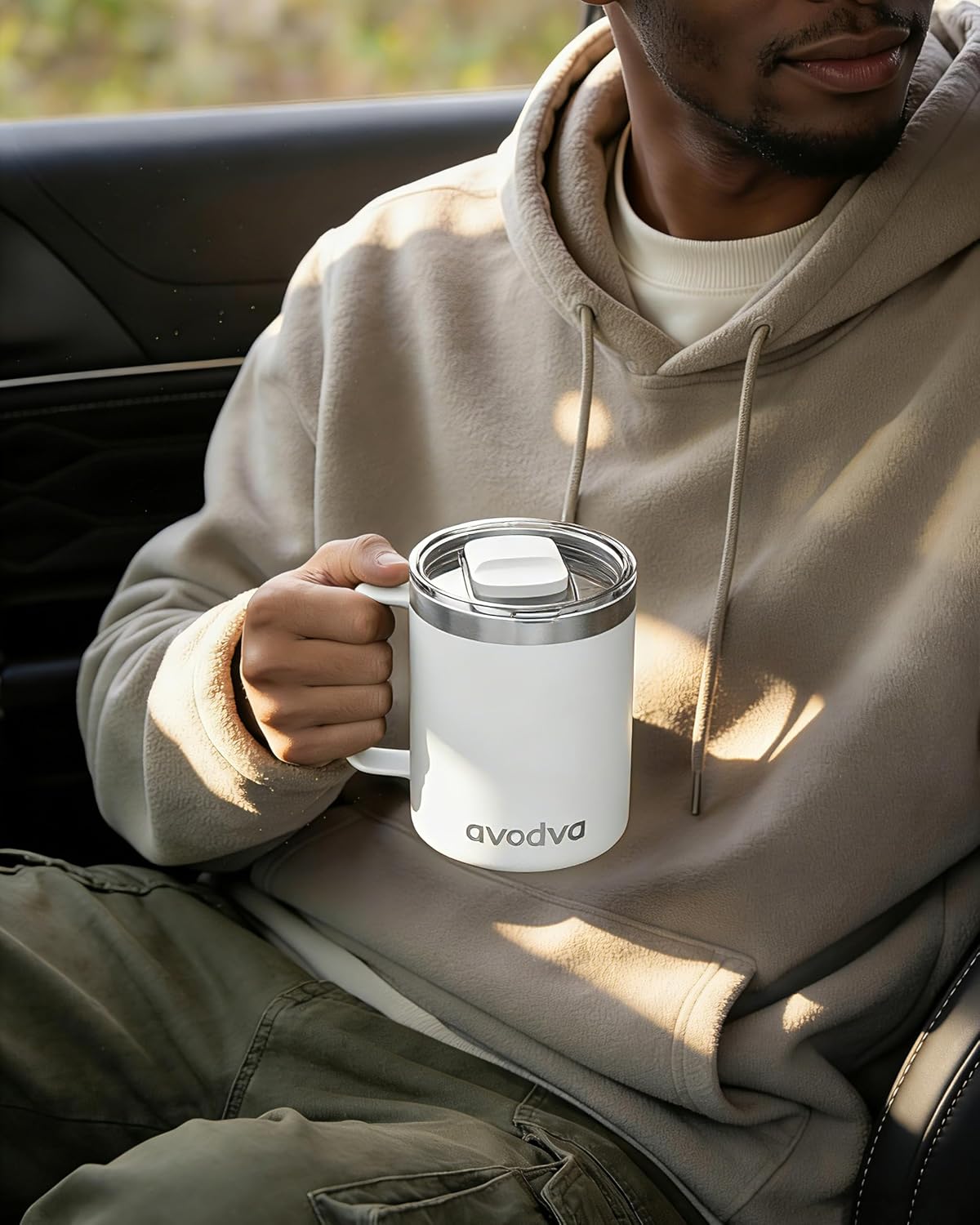 12oz Insulated Coffee Mug with Lid – Includes Two Lids, Stainless Steel Coffee Travel Mug with Handle, Double Wall Vacuum Insulated Camping Mug for Home, Office & Outdoor, Navy Blue - Colors A