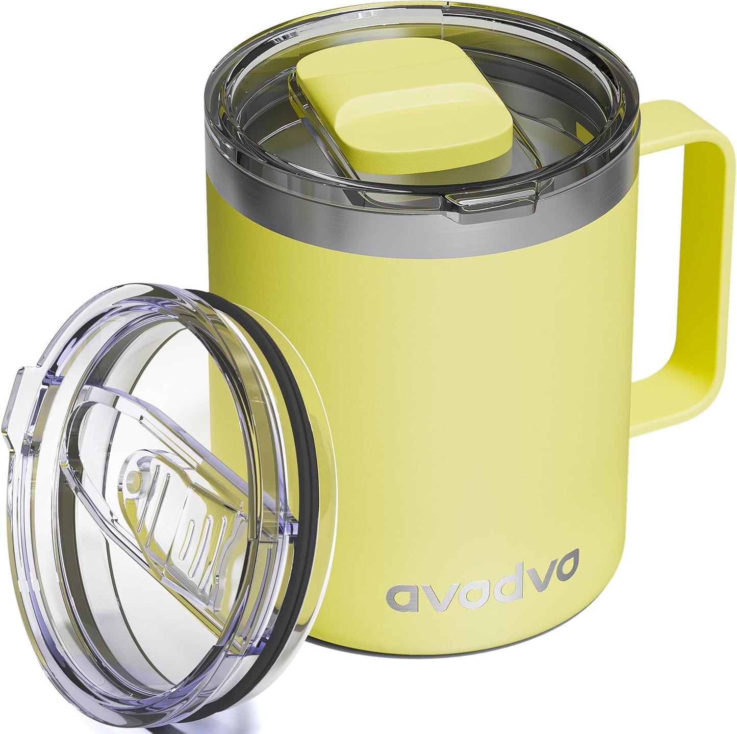 12oz Insulated Coffee Mug with Lid – Includes Two Lids, Stainless Steel Coffee Travel Mug with Handle, Double Wall Vacuum Insulated Camping Mug for Home, Office & Outdoor, Navy Blue - Colors A